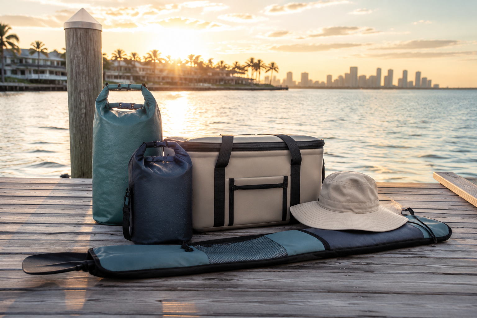 Tampaout beach day gear on a Tampa Bay dock